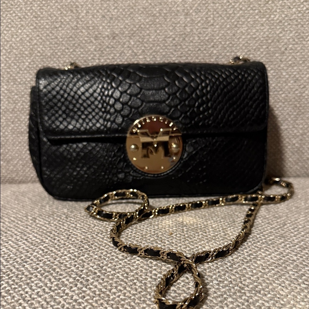 Metrocity snake embossed print Crossbody Bag with Gold Accents